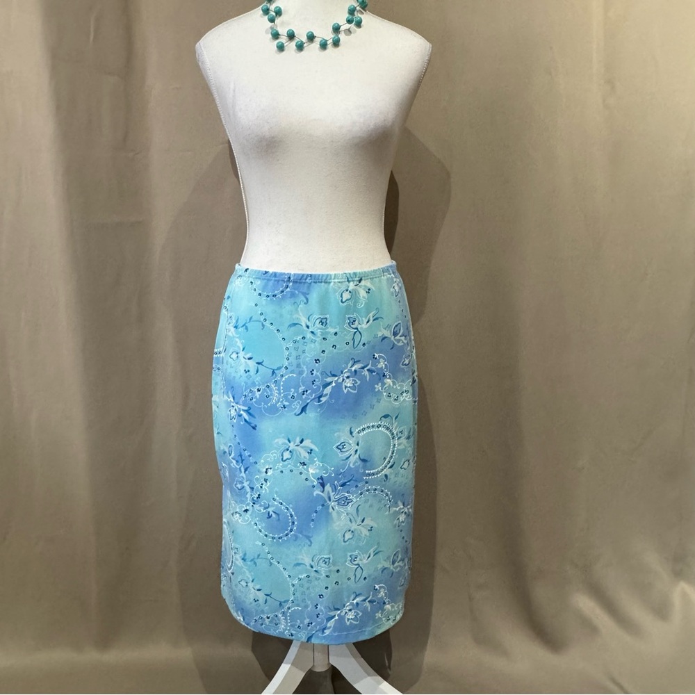 90s Inspired Blue Stretch Bodycon Midi Pencil Skirt Y2K Style, Size L 🩵💙